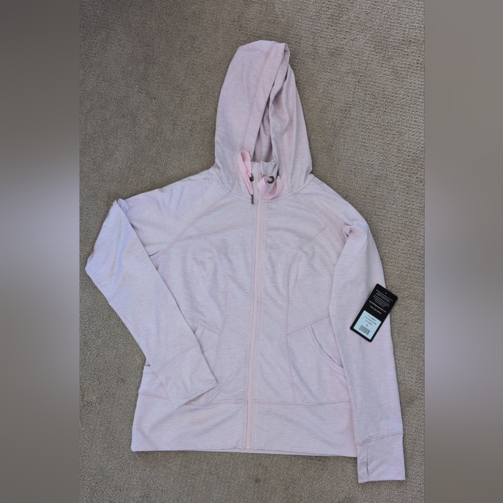 90 Degrees By Reflex Petal Pink Drawstring Hooded Thumbhole Athletic Jacket - Picture 2 of 10